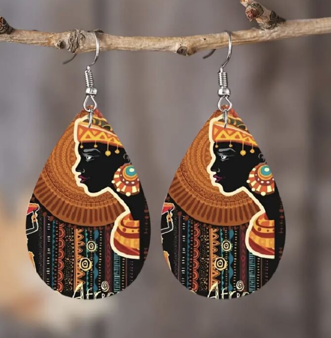 African Wooden Handmade Oval earrings