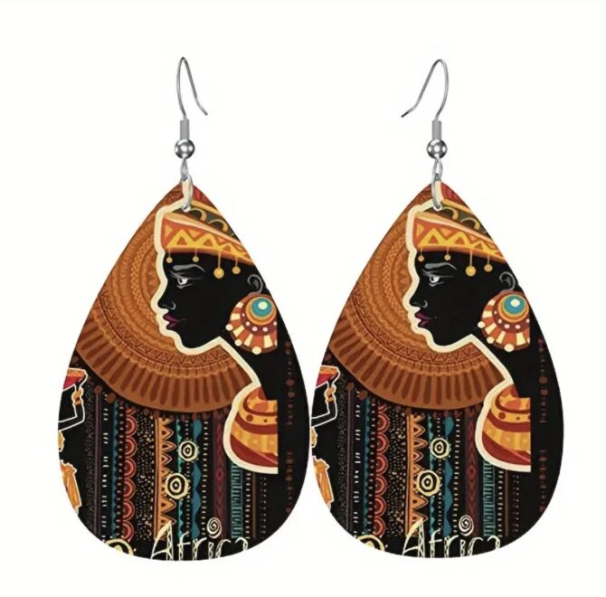 African Wooden Handmade Oval earrings - Image 2