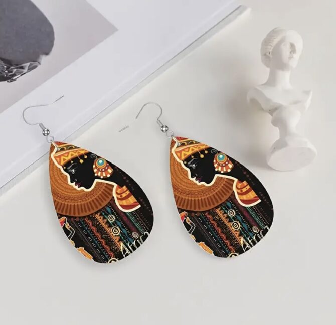 African Wooden Handmade Oval earrings - Image 3