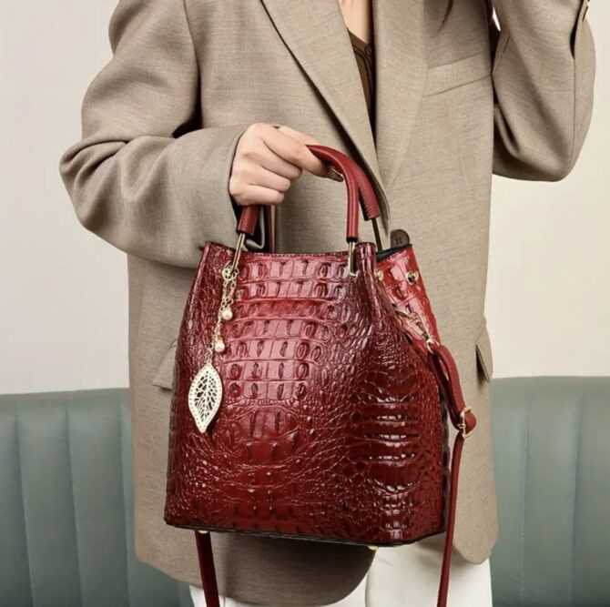 Crocodile Pattern Bucket Bag - Image 5