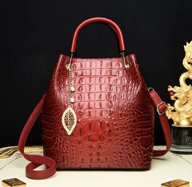 Crocodile Pattern Bucket Bag - Image 4