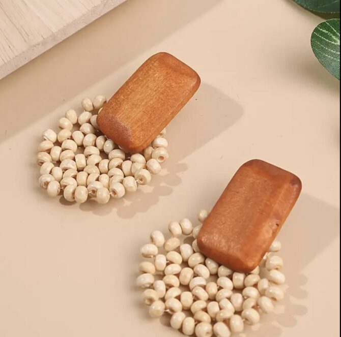 Handmade Wooden Beaded Earring - Image 2
