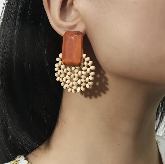 Handmade Wooden Beaded Earring