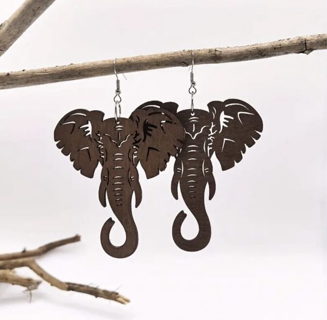 2 in 1 African wooden Comb/Elephant Earrings