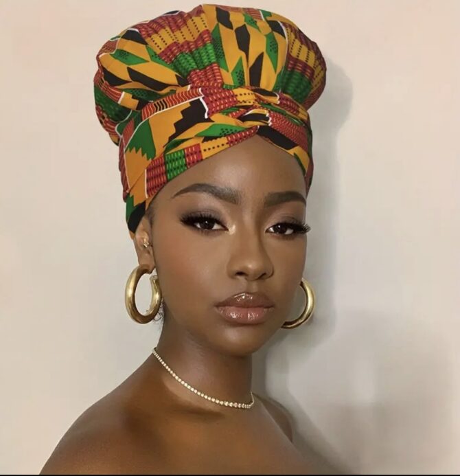 Kente  African Print Turban / Scarf Set - Image 2