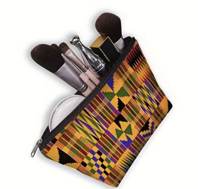 Ghanian Kente Fabric Cosmetic Bag - Image 3