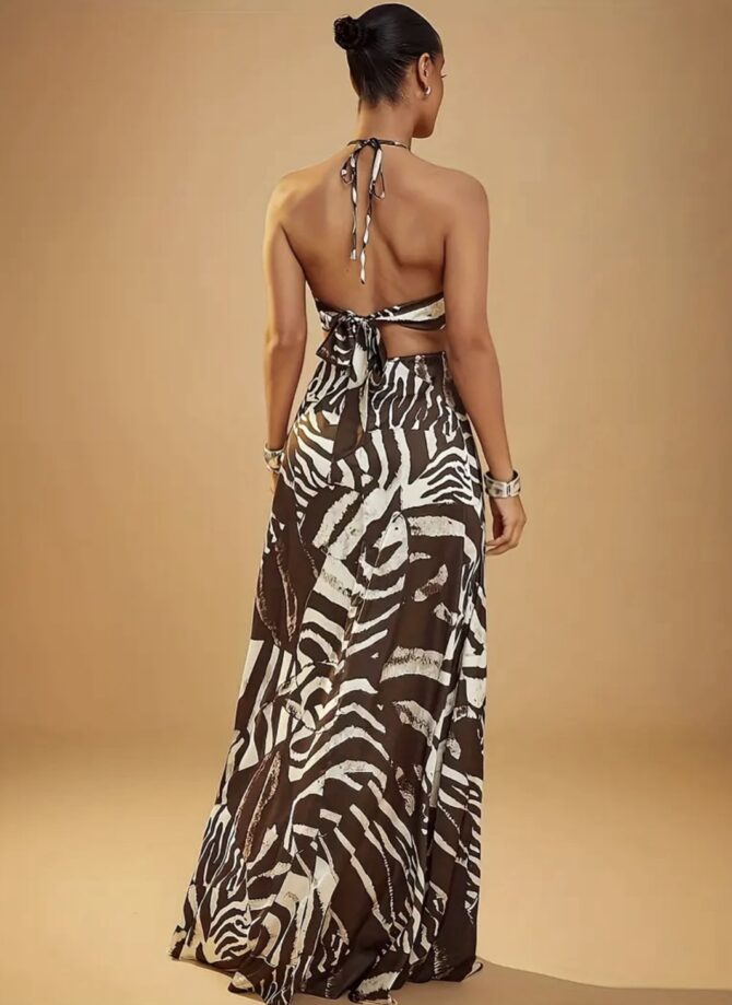 Zebra Strut Halter Maxi Dress - Image 2