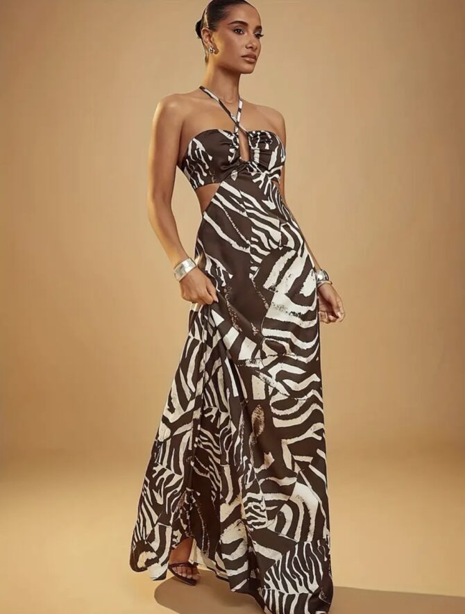 Zebra Strut Halter Maxi Dress - Image 4