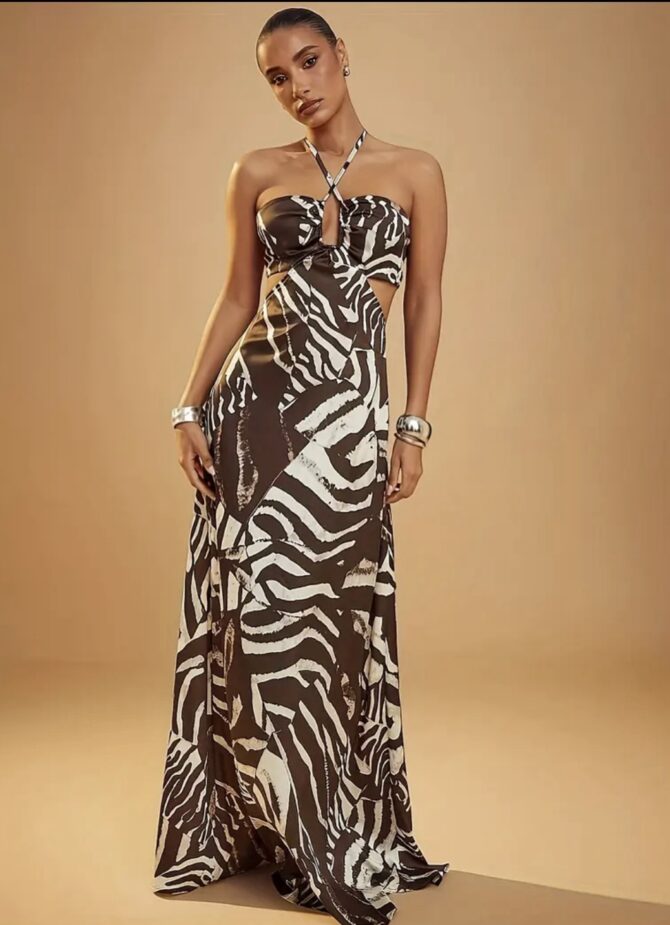 Zebra Strut Halter Maxi Dress - Image 6