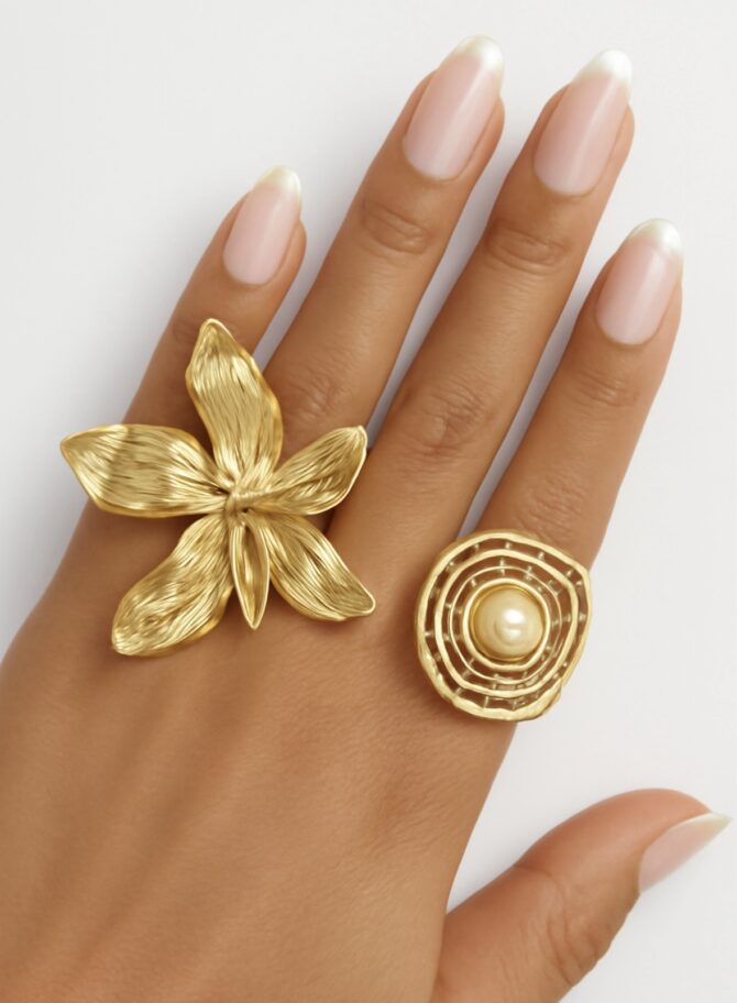 Daisy & spiral gold-plated rings